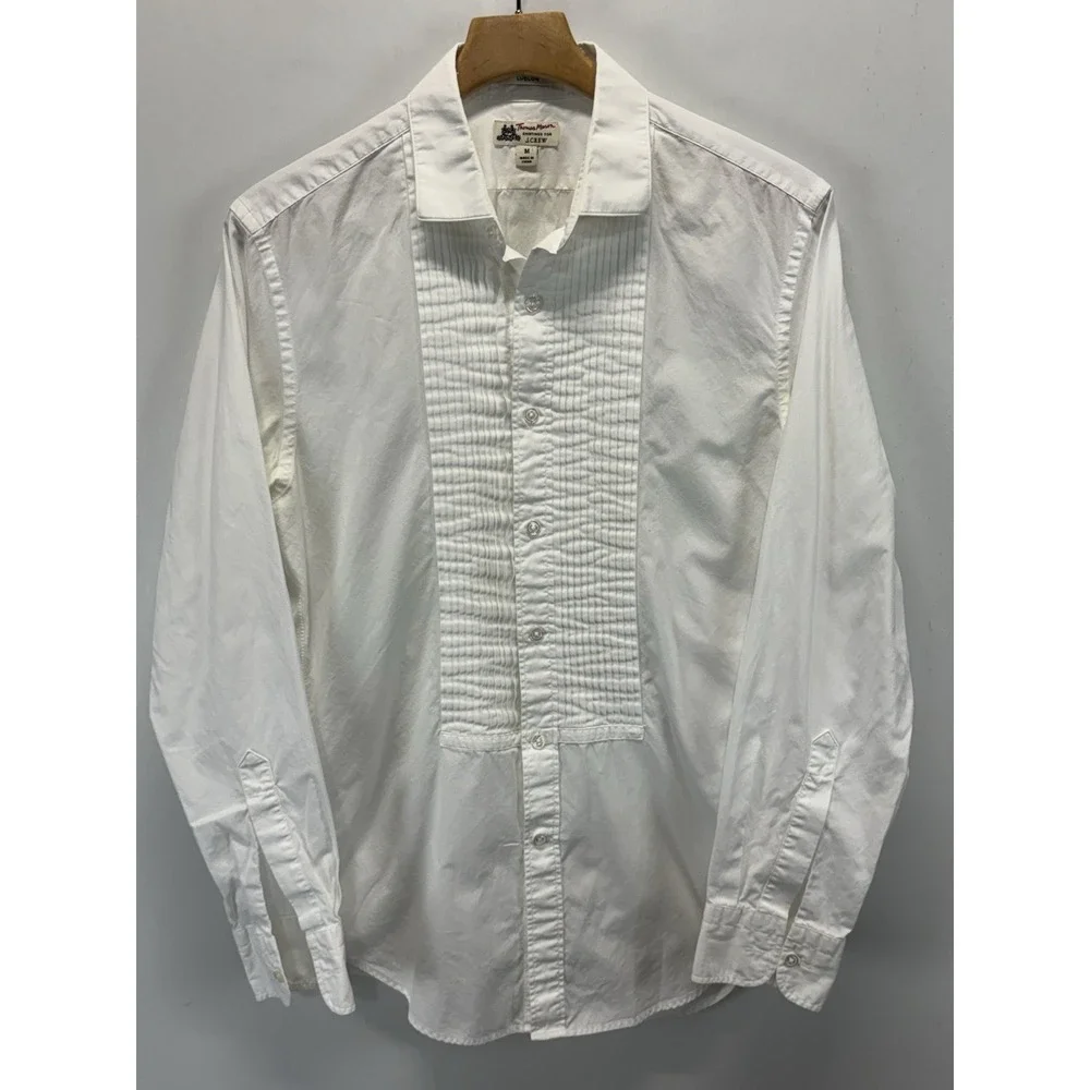 J. Crew Ludlow Pleated Bib Tuxedo Shirt Mens M Formal Event White Thomas Mason